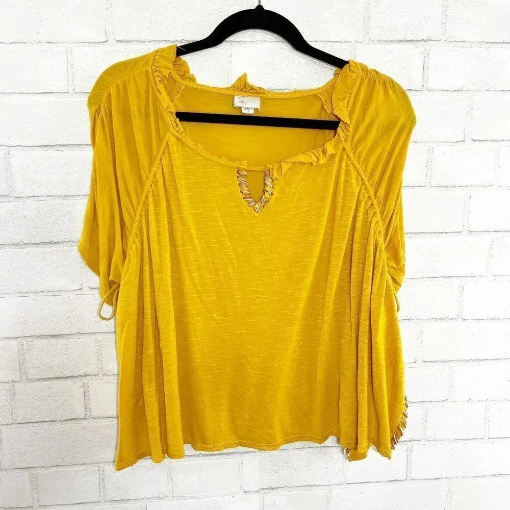 Postmark - Anthropologie Oversized Yellow Boho Ruffle Blouse Women's Size XXS